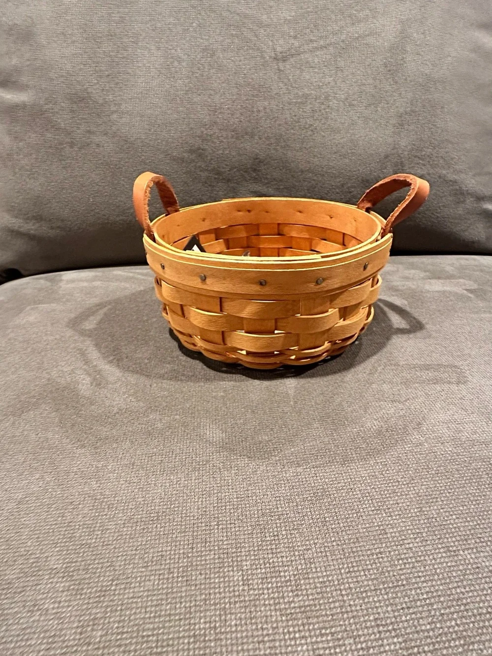 Longaberger Saffron Booking Basket in Light Brown with Leather Handles